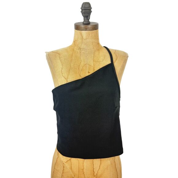 ABERCROMBIE & FITCH Asymmetric Cropped Crepe Cami L Black Stretch Club Party B76 - Picture 1 of 6